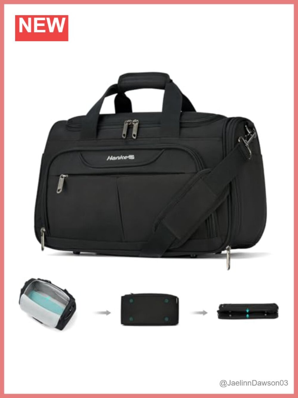 Foldable Underseat Carry On Travel Duffel Bag with 10 Pockets, Trolley Sleeve,